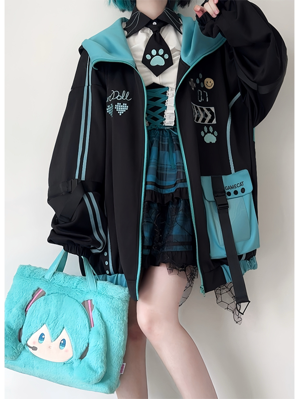 Overall Punk and Lace-up Waist Black Plaid Detail Corset Lolita Dress Green