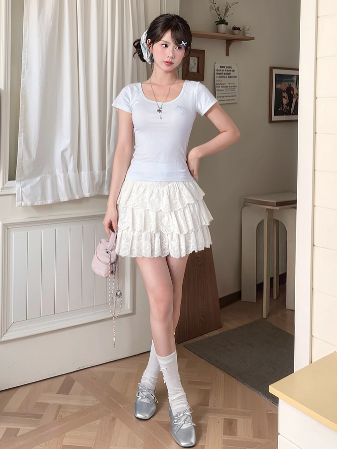 Blue Scoop Neckline T-shirt Dolphin-shaped Cutout Back