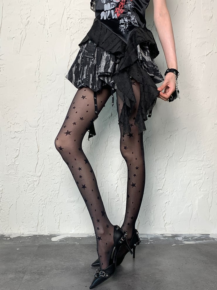Tights Print Y2K Star Black
