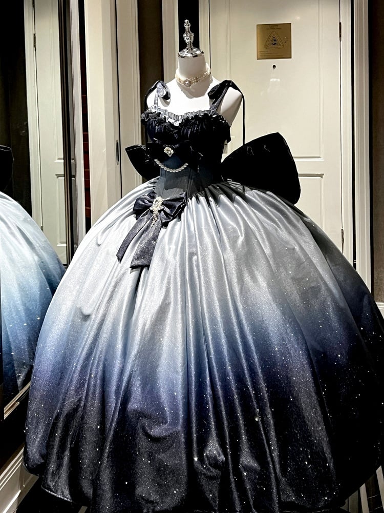 Shimmering Starry Night Gradient Blue Gorgeous Birthday Dress Prom Gown