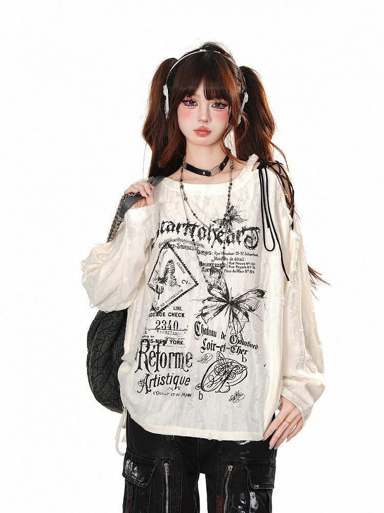 Apricot Slouchy Knit Top with Shoulder Cutout and Lace-Up Strap