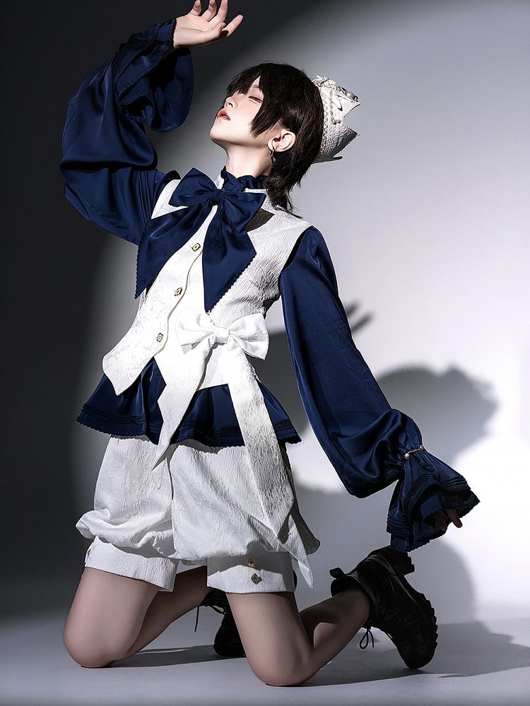 White Prince Lolita Collar Waistcoat Ouji Jacquard Banded