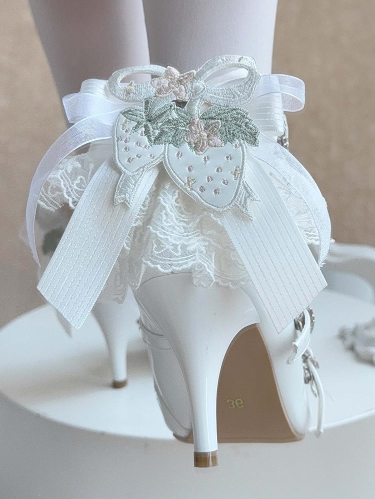 Abnehmbarer Rücken Elegant mit weißen Lolita-Schuhen mit hohem Schleifenabsatz