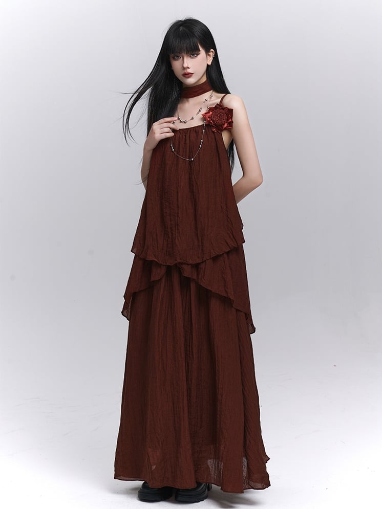 with Scarf Embellished Wine Red Floral / Cami Top