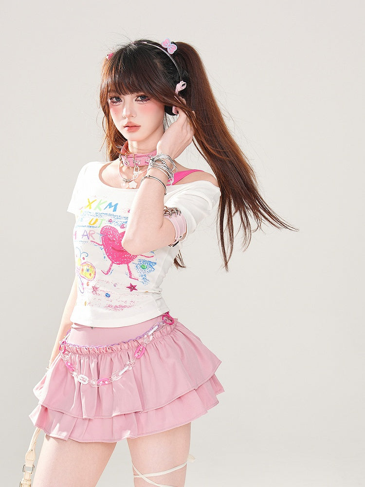 Tiered Mini Skirt Pink A-Line Glamorous
