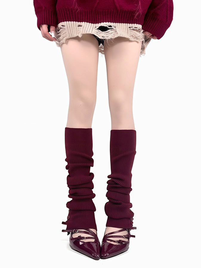 Off-white/Grey/Wine Red/Black Button Knitted Leg Warmers