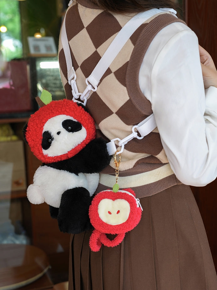 Cute Backpack Bag Keychain Backpack/Crossbody Apple Plush + Hat Panda