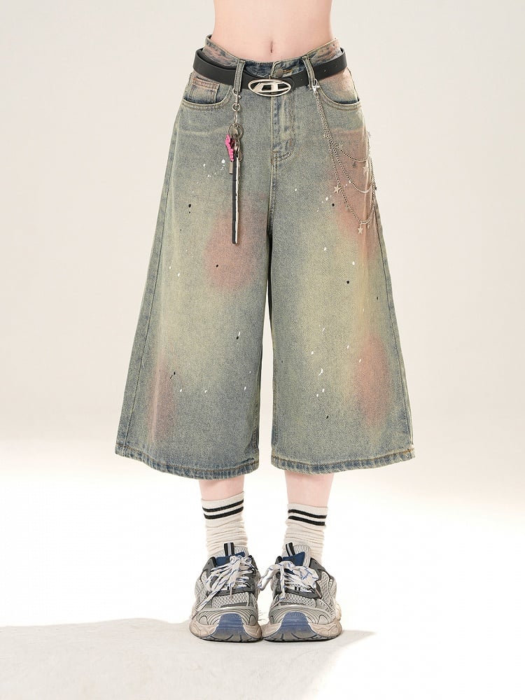 Blue Low Distressed Rise Sequin Details Straight-Leg Jeans