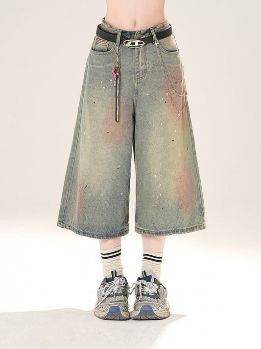 Blue Low Distressed Rise Sequin Details Straight-Leg Jeans