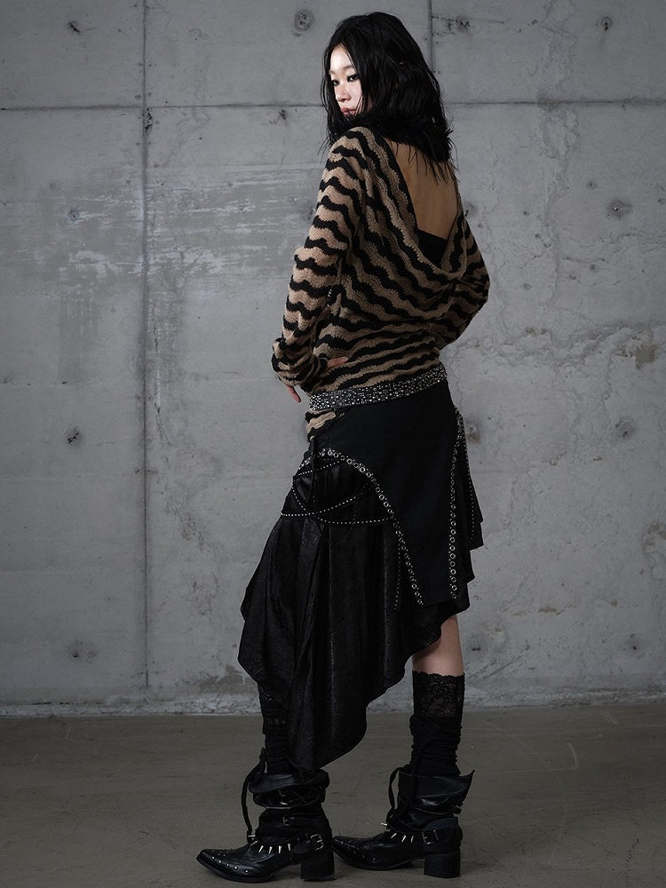 Rock mit Verzierungen PU Taschentuch Saum Punk Gothic Metal Schwarz