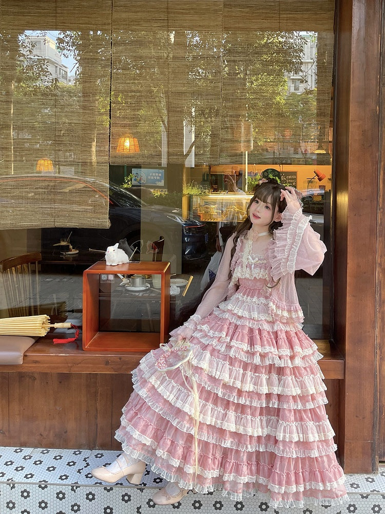 Ruffled Lolita Pink Lace Tulle Top