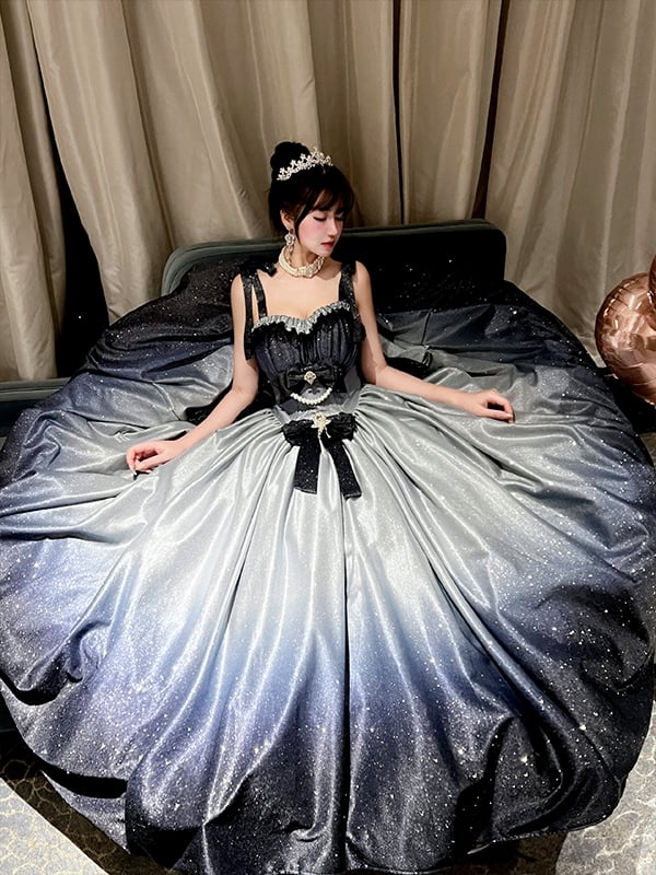 Shimmering Starry Night Gradient Blue Gorgeous Birthday Dress Prom Gown