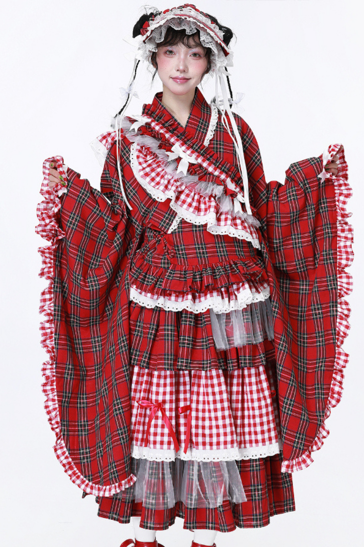 Kimono-style Retro Check Top