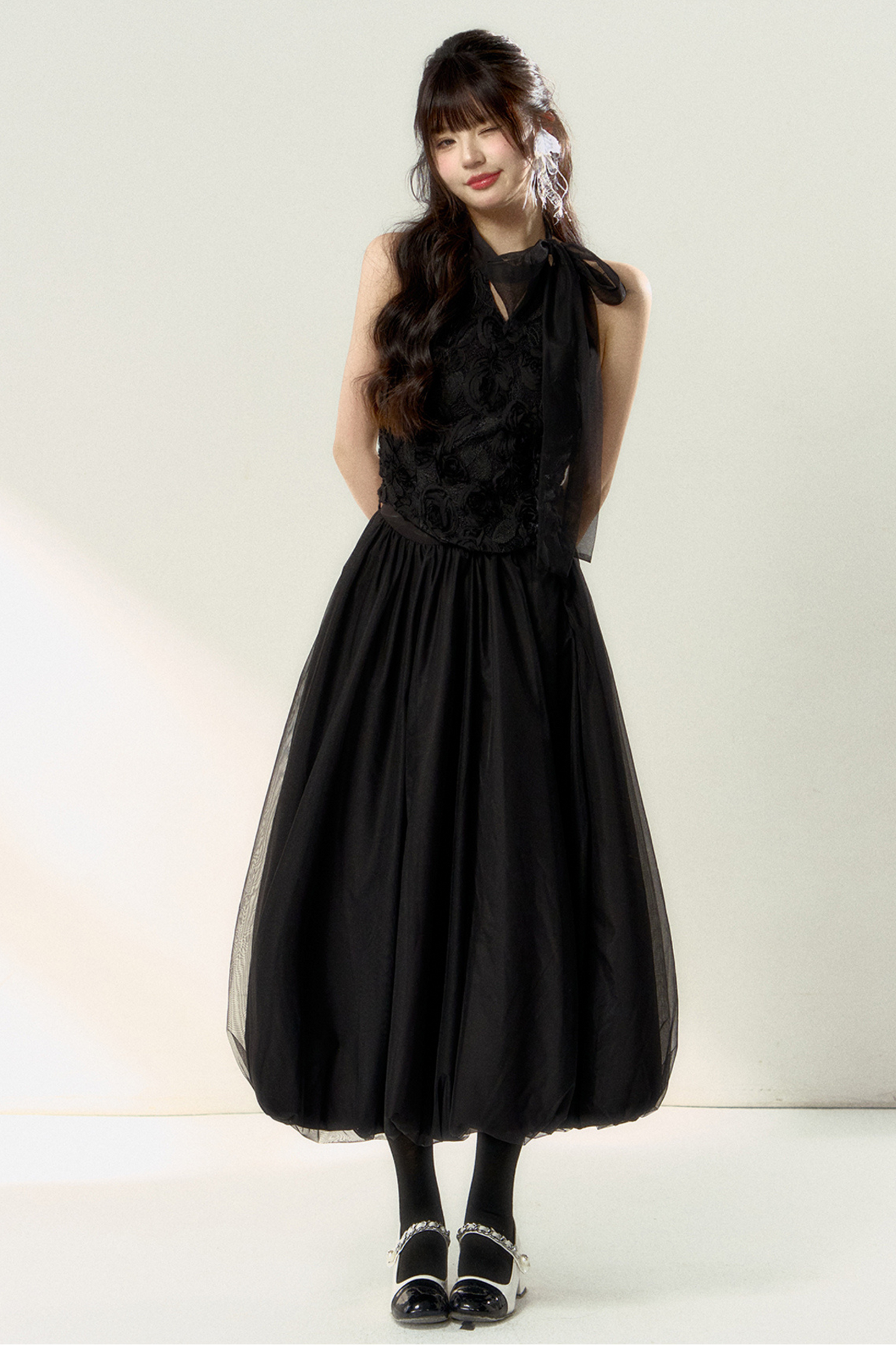 Long + Sweet Sleeveless Short Flower French Skirt Balloon Top