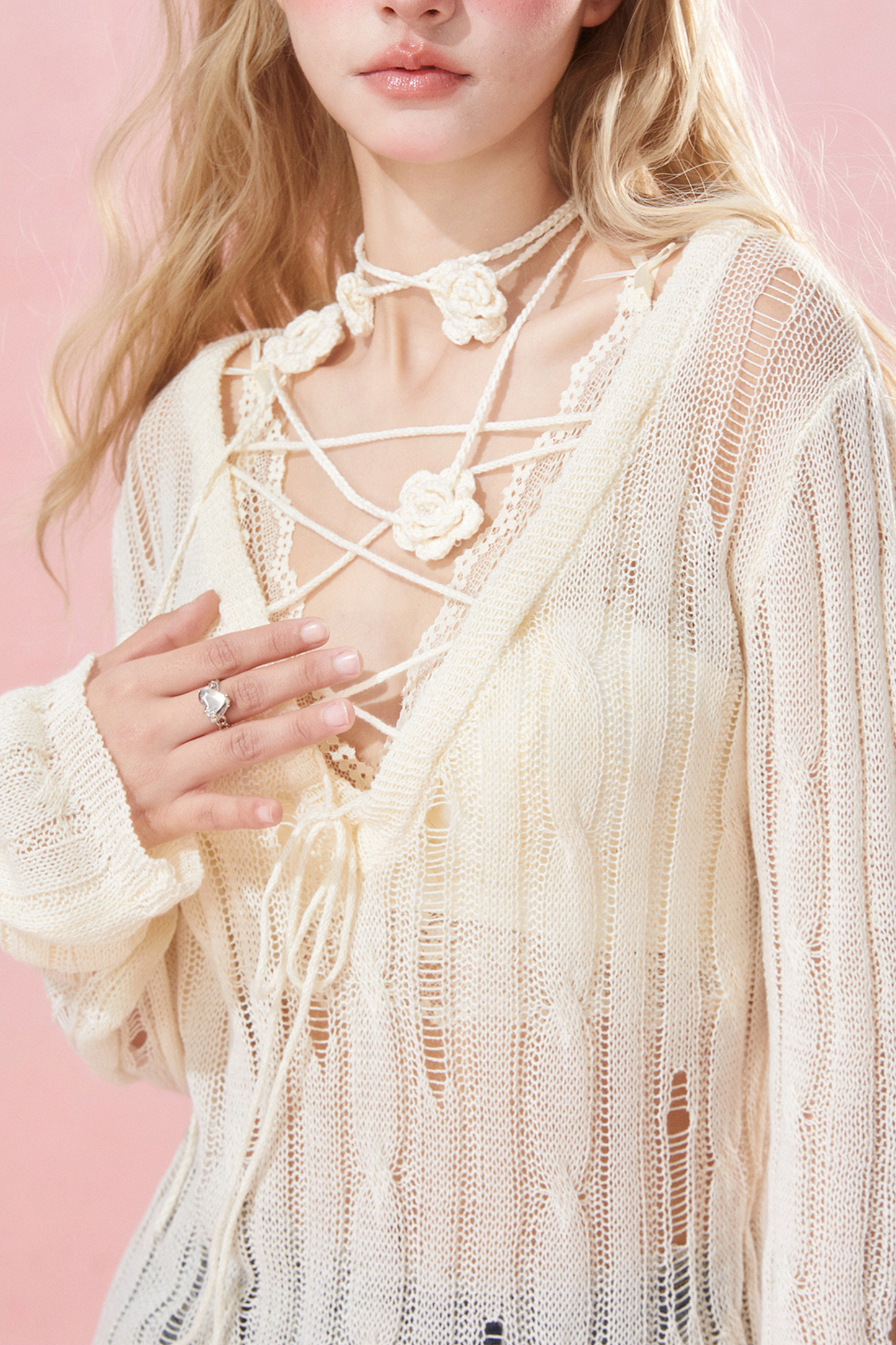 Korsett-Ausschnitt-Strick-Transparent + Innenpullover