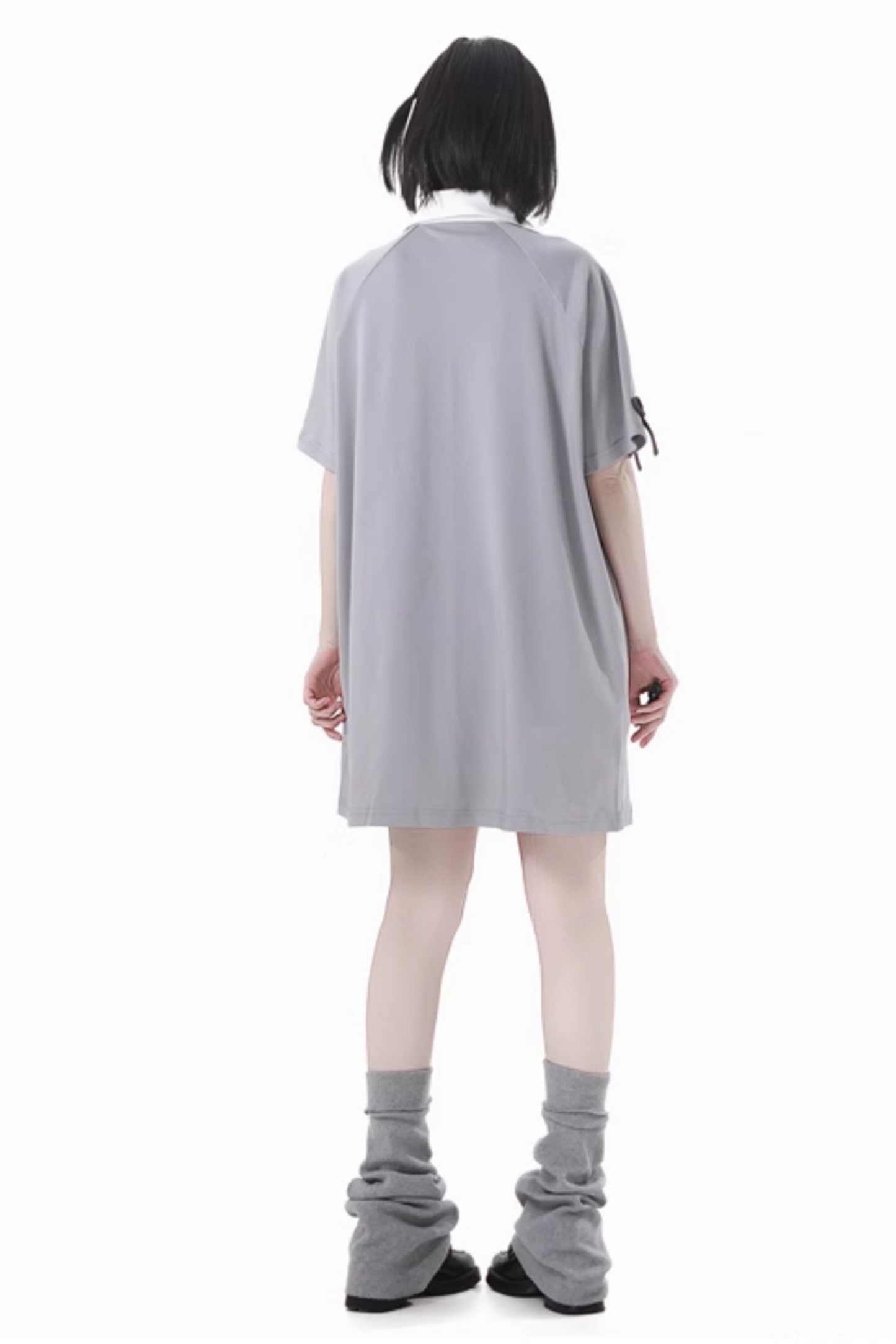 loose Lace-up skirt balloon top hooded t-shirt +