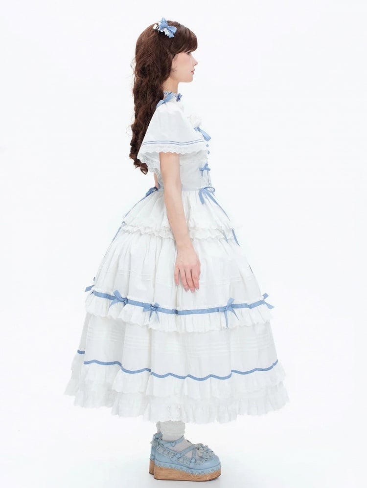 Detachable with Lolita Plus Cotton Classic Available Blue Sizes Butterfly White Dress Sleeves and
