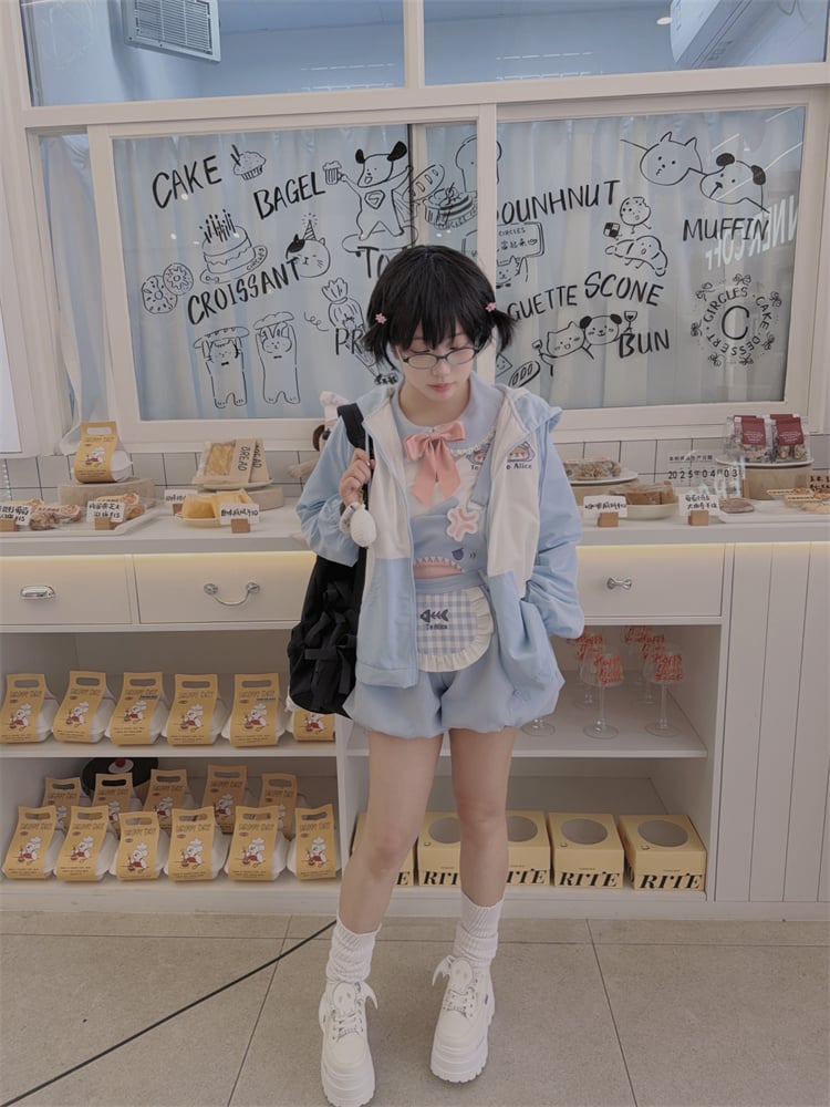 Shorts Bubble Shark Light Blue Apron Design Overalls