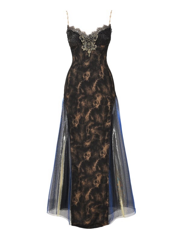 Schlankmachendes Slip-Kleid in Schwarz und Gold