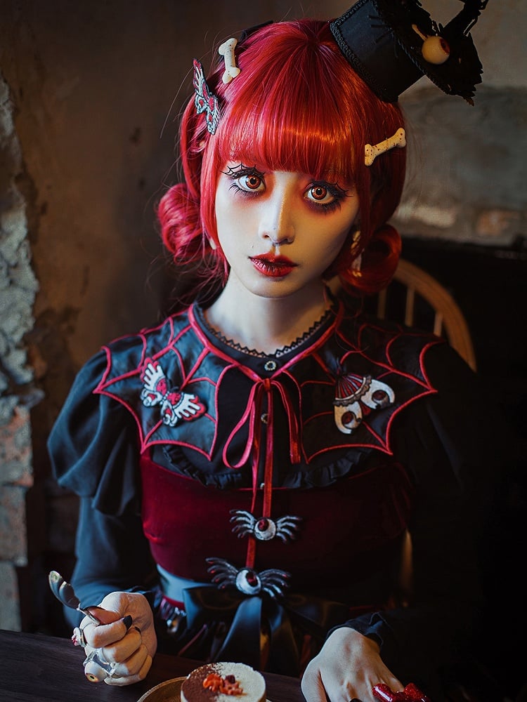 Moth Hairclips/Brooches Embroidery and Black Red Butterfly