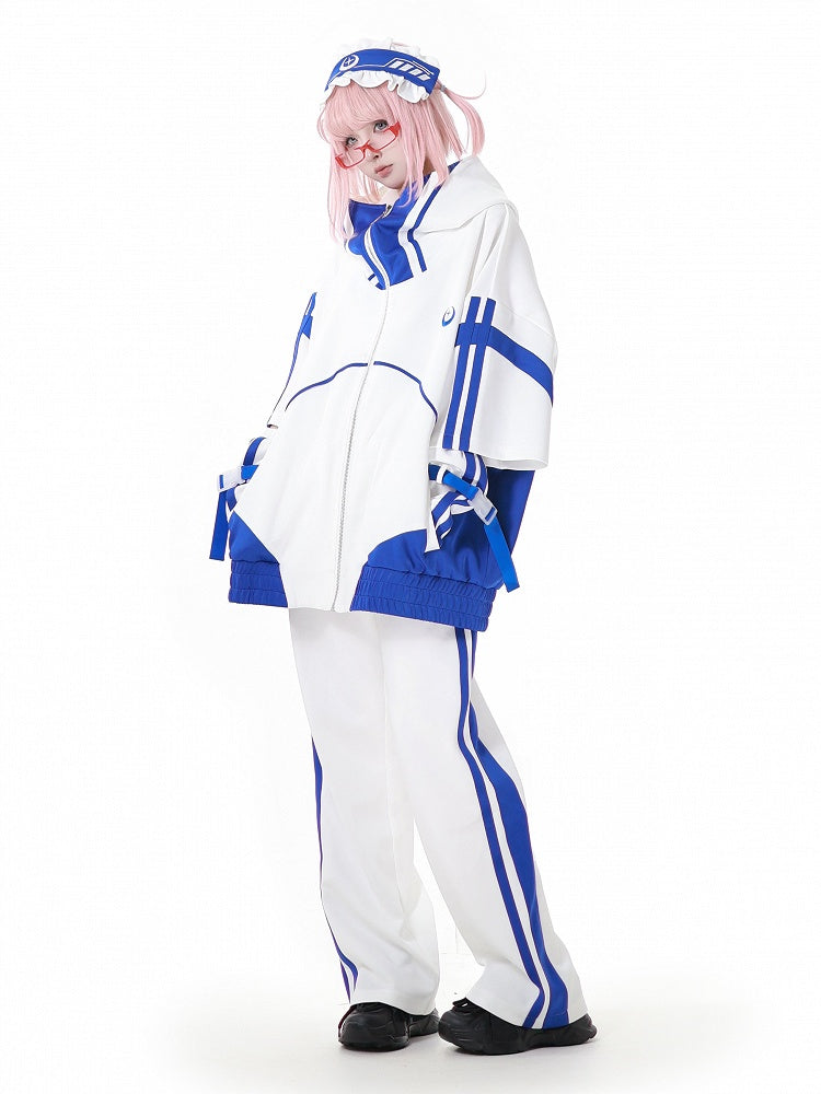 Star Moon White Embroidery Blue Hairband and