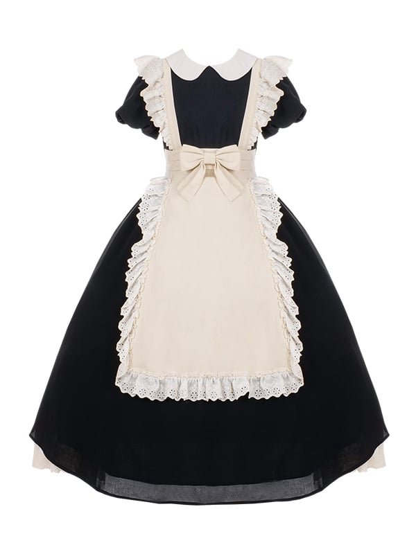 Black and Beige Maid Lolita Apron Dress