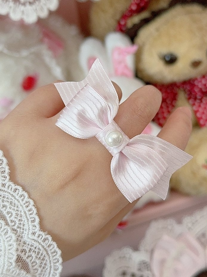 Ring Decorated Beaded Striped Bowknot Pink Pattern