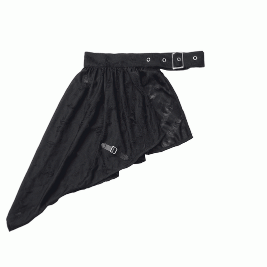 Hem Distressed Holes Black Adjustable with Belt Corset Asymmetrical Buckle