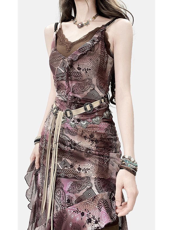 Design Print Millard Fashion Asymmetrical Hem Purple + Dress Cami