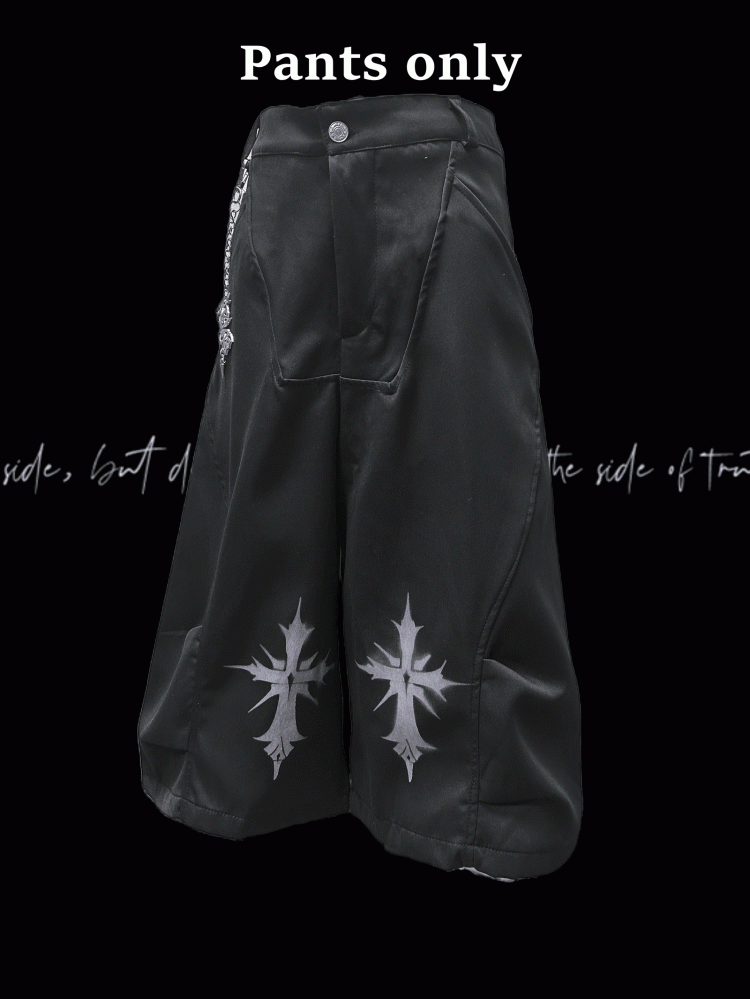 Rock Y2K Wide-leg Pants Free Charm Black Cross Print Punk with