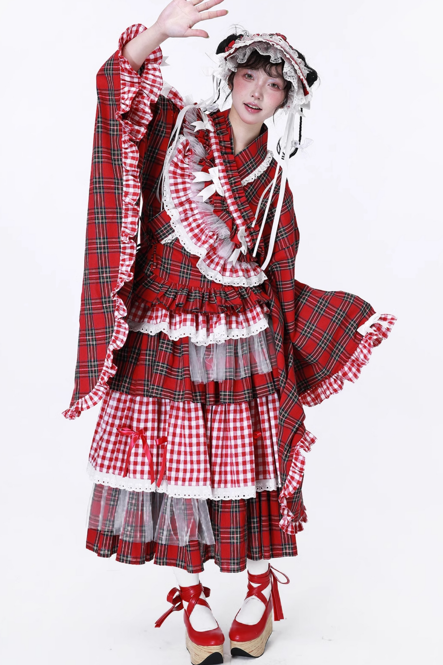 Kimono-style Retro Check Top