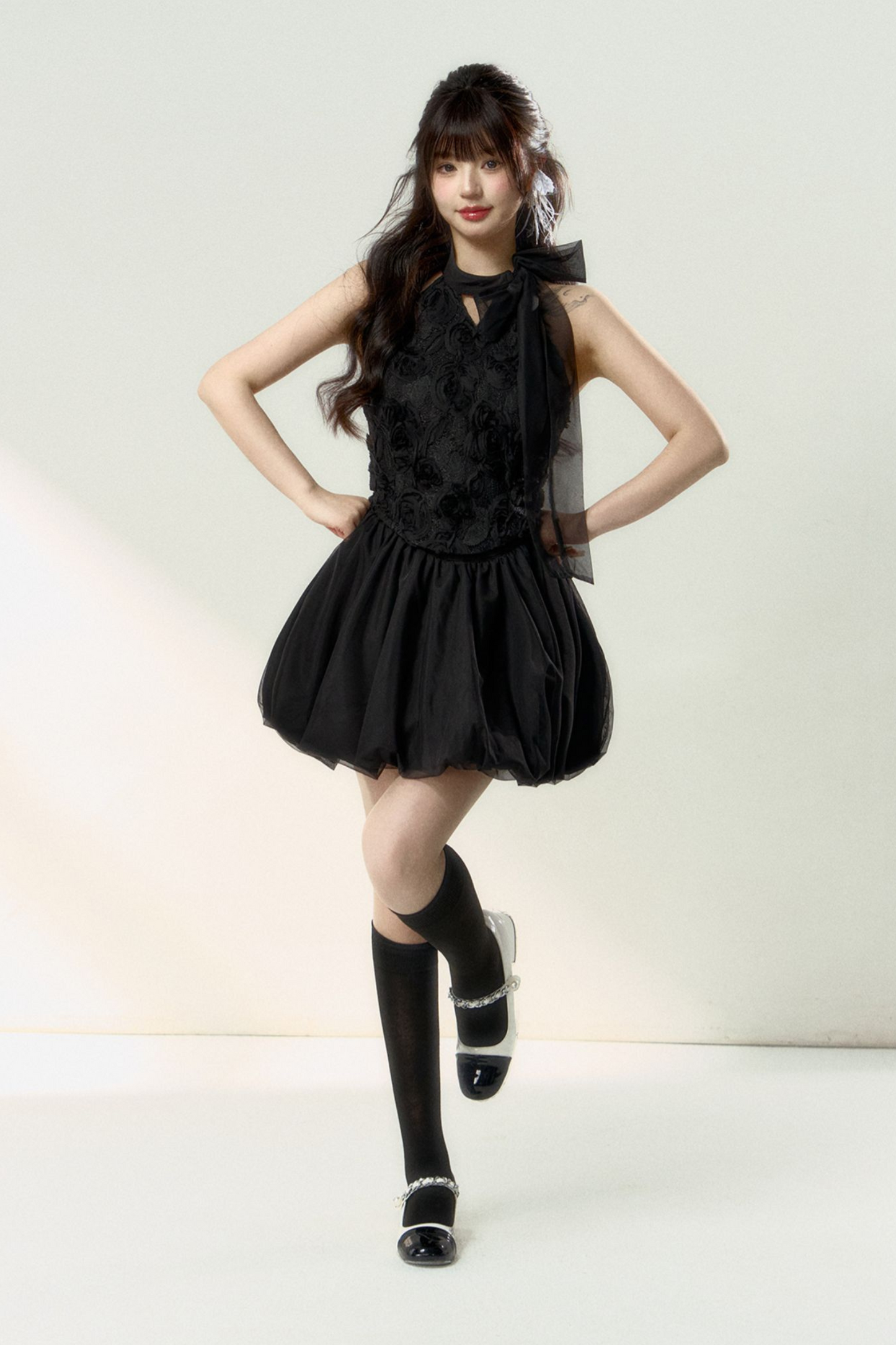 Long + Sweet Sleeveless Short Flower French Skirt Balloon Top