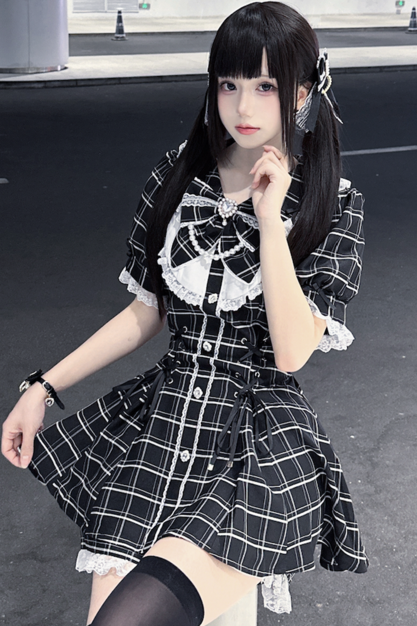 puff sleeve pants Ribbon top inner +