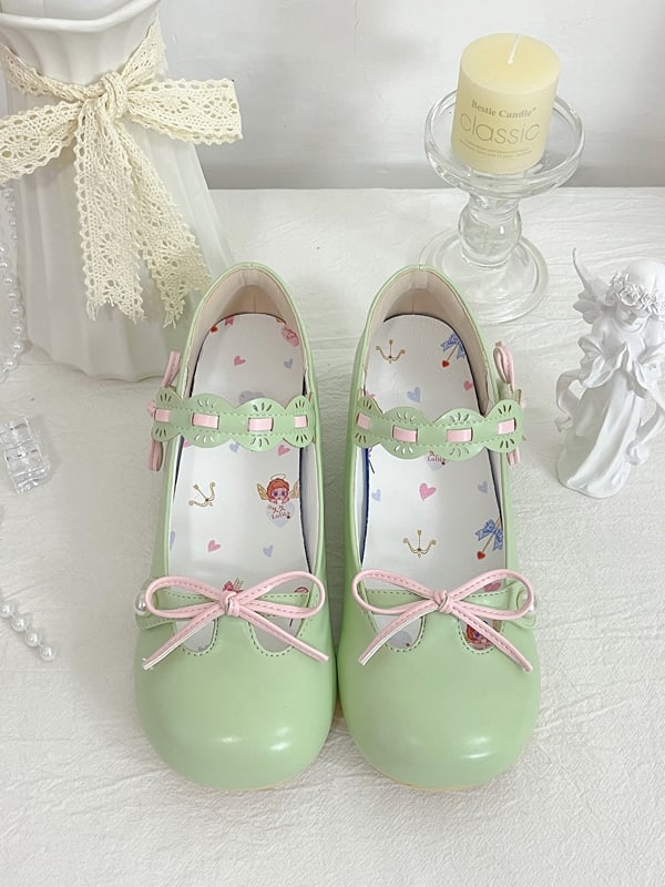 Top Beaded Apple Lolita at Bow Green Knotted Round Decorated Toe