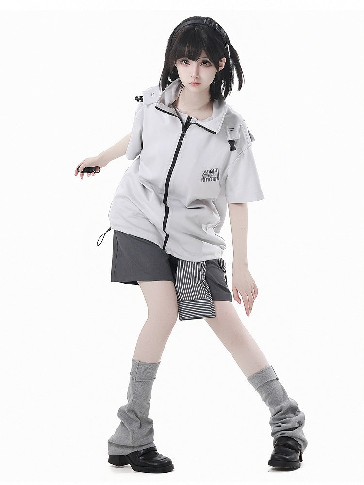 Hooded T-Shirt Techwear Black/Apricot