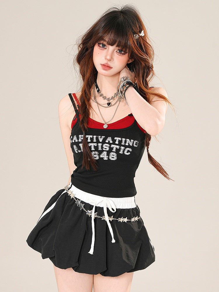 Cami Detail Black Glamorous Top Bittersweet Print Letter Bowknot