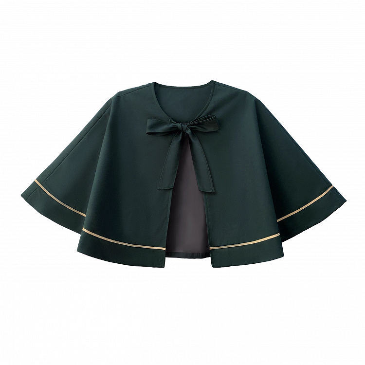 Neckline Dark Green 43cm Cape with Self-tie at Straps