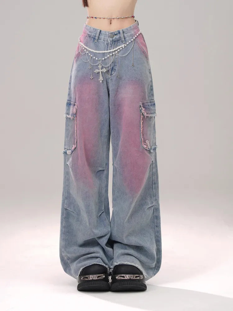 Jeans Hem Pockets Cargo Blue Raw