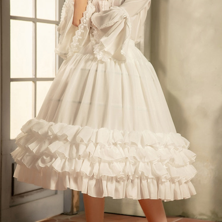 Hemline Birdcage Petticoat Tiered 75cm White/Beige Chiffon Fish-bone