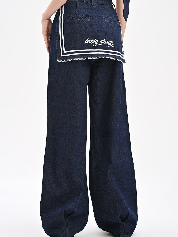 Wide-Leg Jeans Navycore Denim Waist Blue Low