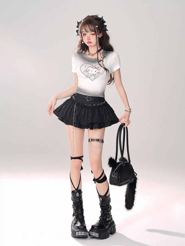 Tiered Mini Skirt Black A-Line Glamorous