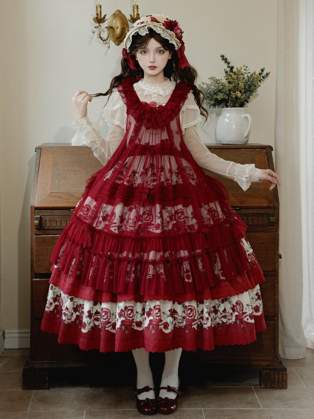 Details Rüschen und rosa Stil rote Punkte Schleife Überkleid Tüll Haus Trim