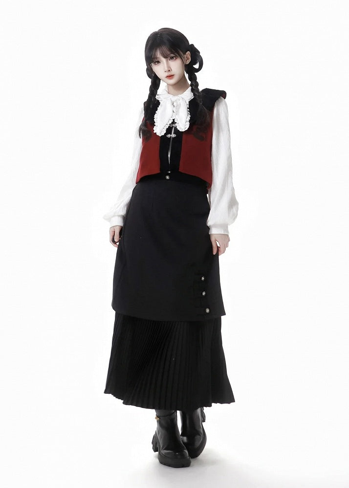 Black and Red Plush Collar Bowknot Vest