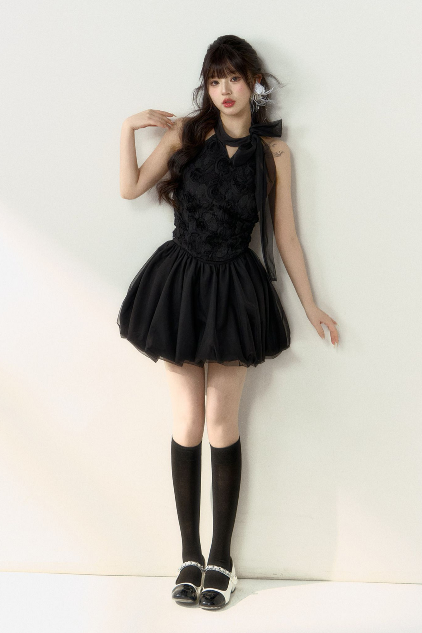 Long + Sweet Sleeveless Short Flower French Skirt Balloon Top