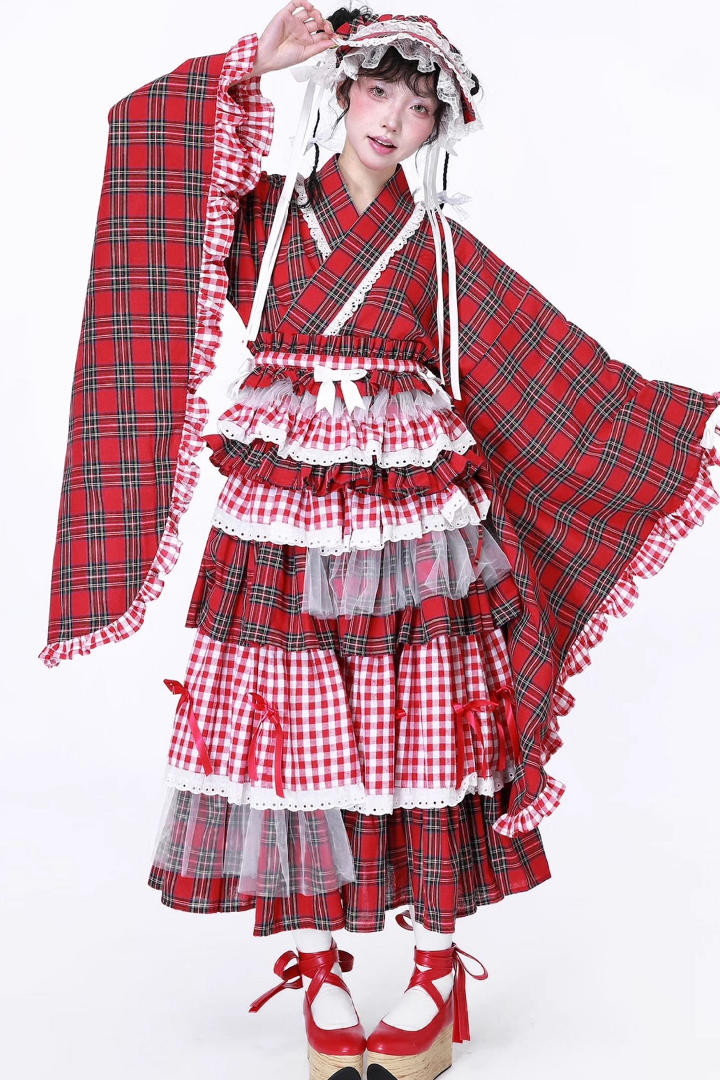 Retro Check Kimono-style Top