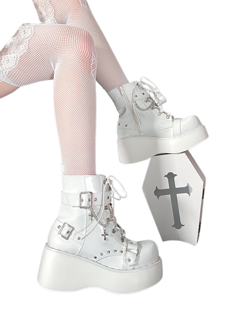 Stiefel Plateau Runde Punk Cross Toe