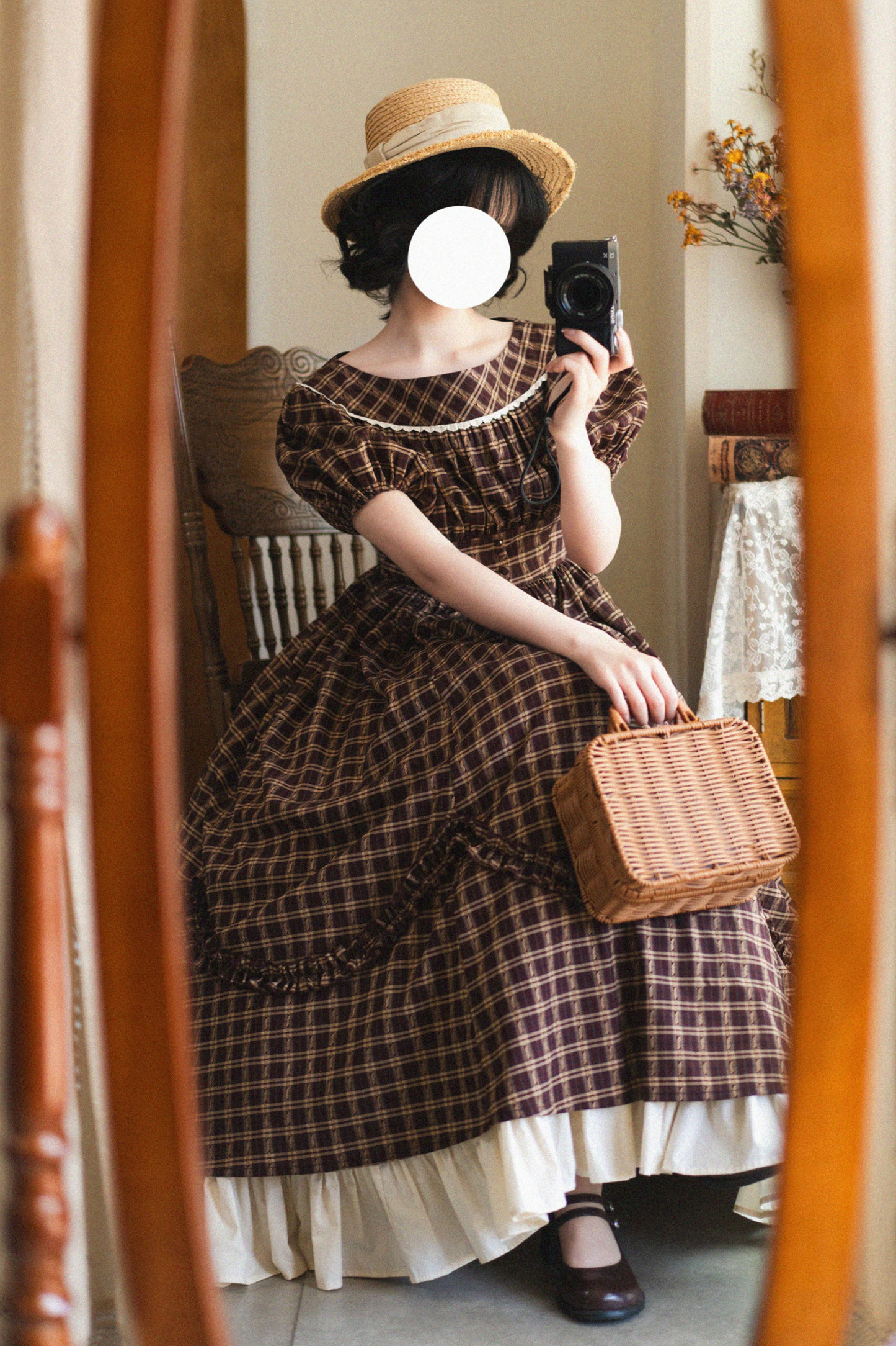 Check Retro Word Lolita Petticoat Dress Forest +
