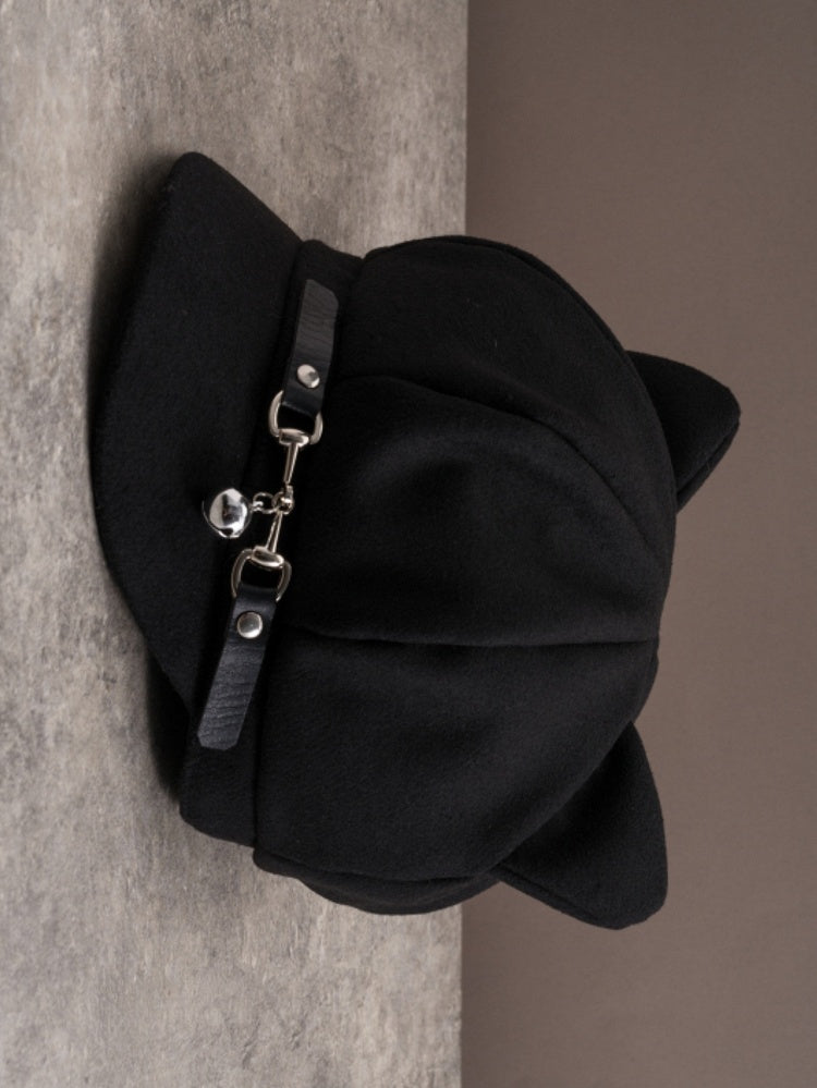 Hut Katze Schnalle Ohr Schwarz Design Gothic Glocke Charme Baskenmütze