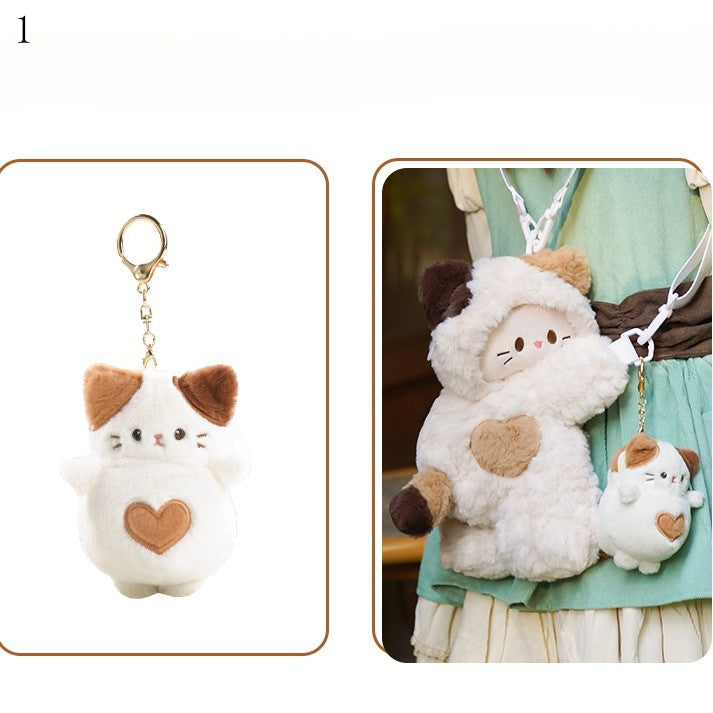 Plush + Options 4 White Backpack/Crossbody Keychain Bag Small/Middle/Large Size Kitty-shaped