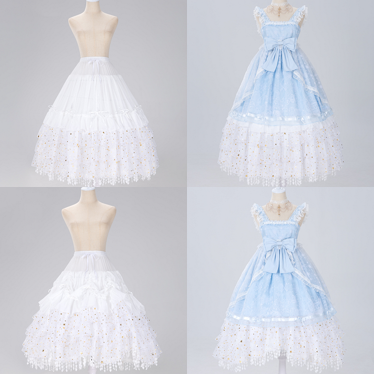 Length Fish-bone Glittering Stars Gorgeous White/Beige/Black Adjustable Petticoat